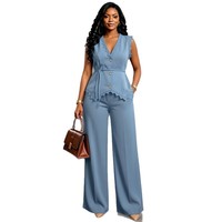 Ensemble pantalon large et gilet en dentelle à col en V pour femme grande taille, style bureau, livraison AliExpress