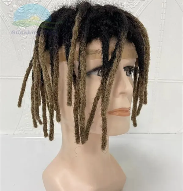 Indian Remy Haar Pruiken Voor Mannen Met Dreadlocks Volledige Kant Base Afro Dread Sloten Stijl 1b 27 Ombre Ash Blonde kleur Toupee