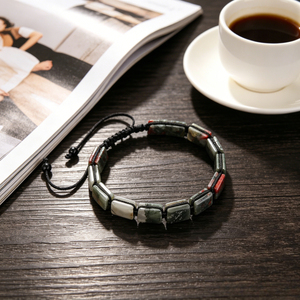 <span class=keywords><strong>Bracelet</strong></span> artisanal TeoWaki en pierre de sang africaine, cordon en macramé noir réglable avec perles rectangulaires en pierre de sang - Product Image 5