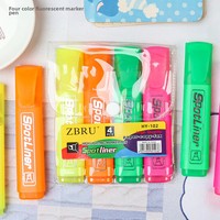 4-Pack pena Highlighter ukuran Jumbo ungu merah kuning neon perlengkapan sekolah kantor lucu kemasan longgar miring