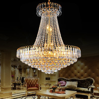 Lustre suspendu en cristal de luxe moderne sur mesure pour hôtel, grand modèle doré, pour décoration intérieure