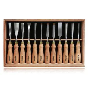 KSEIBI Industrial Wood Craving Chisel Set Wooden Handle 12-pc For Carpenter For Machinery