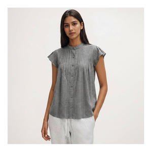 Blusa de Mujer con Estampado Floral, Tejida, 100% Algodón, Manga Corta, Estilo Casual, Holgada, Ligera, para Verano - Product Image 1