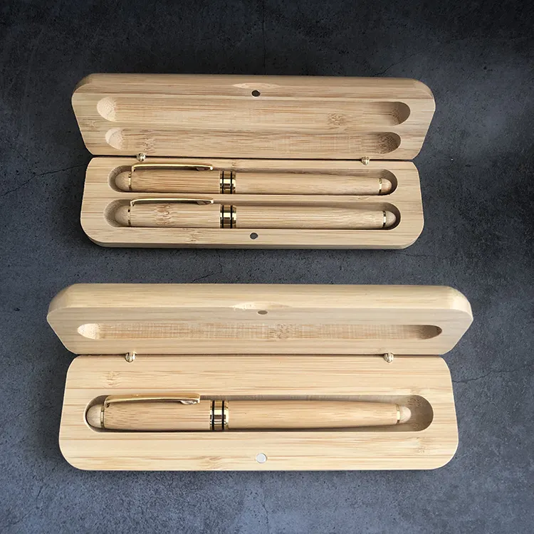 Custom luxury engraved logo eco bamboo gift set ecofriendly wood bamboo ball pen