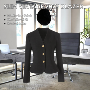 Blazer Vintage 2025 para Mujer, Elegante, de Calidad, para Oficina o Uso Casual, Manga Larga, Cierre de un Botón, Corte Entallado, Antiarrugas, Poliéster/Algodón - Product Image 2