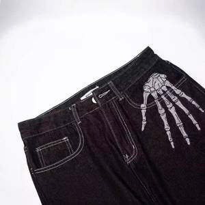 Pantalones vaqueros unisex de cintura alta, holgados, largos, estilo Hip Hop, con estampado de mano de calavera, estilo urbano, tendencia nacional, estilo americano, Harajuku, Y2K - Product Image 6