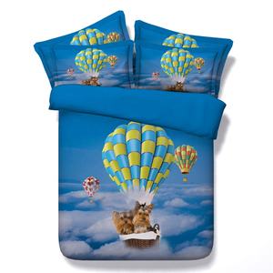Parure de lit ensemble de couette JF356, ensemble de literie avec ballons et chiens d'air chaud, pour le détail, impression 3D, drap plat, taies d'oreillers, 4 pièces - Product Image 1