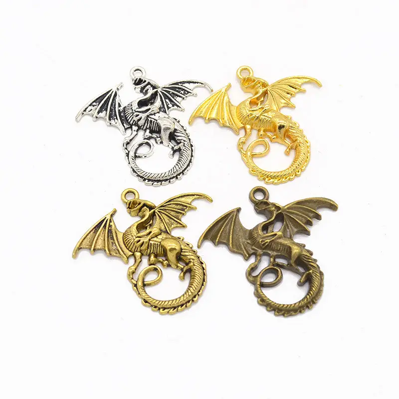 Pingente com pingente em prata/bronze antigo, pingente com dragões voadores, colar com pingente/localização, faça você mesmo, acessório de joias