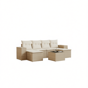 Ensemble de canapés de jardin beige en rotin, mobilier d'extérieur, coussins en mousse haute densité, imperméables, design contemporain - Product Image 1