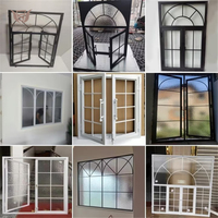 Ventanas Modernas Francesas Abatibles de Acero con Rejilla Horizontal de Acero Inoxidable y Vidrio Térmico con Apertura Interior para Sala de Estar