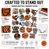 Patchs brodés thermocollants et à coudre sur le thème du basketball, pour les fans de sport, les joueurs et les amateurs de jeu, avec motifs de ballon, de terrain, de dribble et de tir.