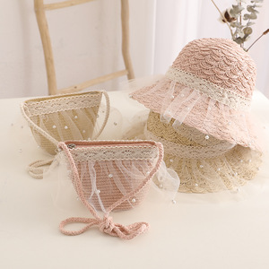 Go Party Summer Sweet Baby Lace Pearl <strong>Hat</strong> <strong>Straw</strong> and Handbag Kids Girls Casual <strong>Hats</strong> Shoulder Bag Set Children Beach Sun Visor <strong>Hat</strong> - Product Image 4