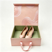 Hochwertige Rosa High-Heels-Schuhverpackung Maßgefertigte Starre Papierbox mit Bandgriff Magnetverschluss Flip-Top-Verpackung