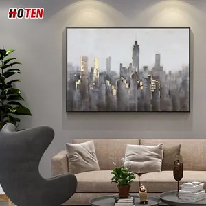 Hand-painted Urban Architecture Oil Painting Gold Foil Art Decorative Painting Horizontal Mural Large Handmade Customization