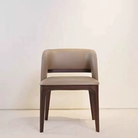 Fauteuil de salle à manger moderne en bois massif noyer JP, siège rembourré en cuir marron courbé pour hôtel, restaurant, salon