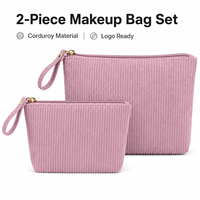 Ensemble de 2 trousses de toilette en velours côtelé avec logo personnalisé, grande capacité, pochette à maquillage portable, organiseur de voyage, fermeture éclair, fabrication OEM