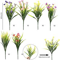 Fleurs artificielles : Chrysanthème à 5 têtes, herbe de printemps, petites plantes aquatiques, verdure artificielle pour décoration intérieure et mariage