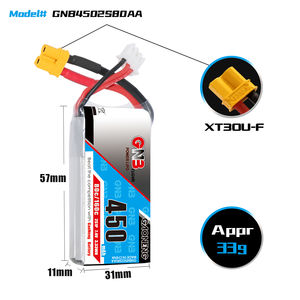 Batteria LiPo GAONENG GNB 450mAh 2S 7.4V 80C XT30 Tipo Quadrato per Droni FPV RC da Corsa - Product Image 3