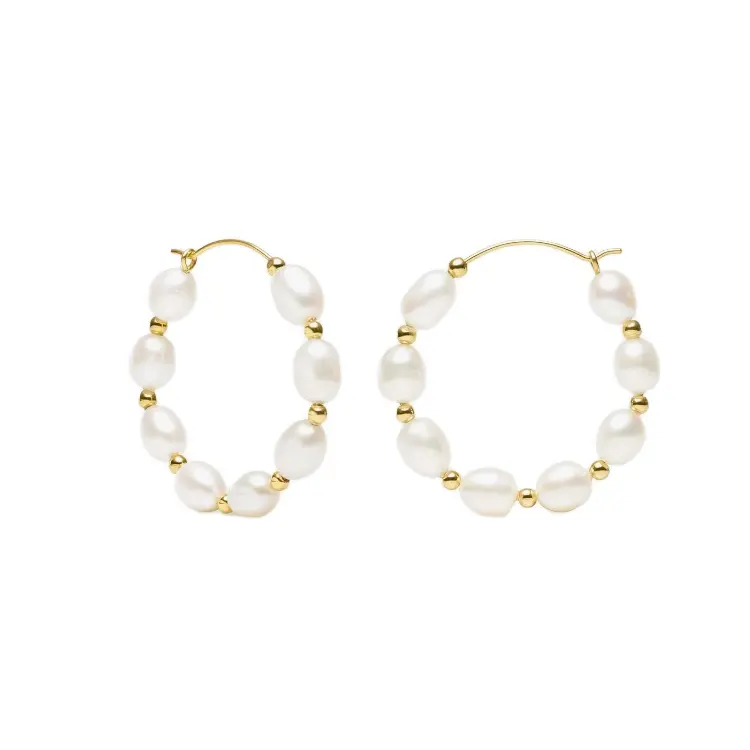Fashion Pearl Jewelry 14K Gold Filling Hoop Ring Small Size 3-4mm Rice Pearl Charm Earrings