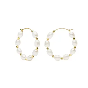 Joyería de perlas de moda Anillo de aro de relleno de oro de 14 quilates Tamaño pequeño Pendientes de perlas de arroz de 3-4mm