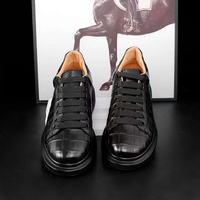 Chaussures de luxe en cuir de crocodile noir – Baskets basses à semelle épaisse pour homme avec doublure respirante