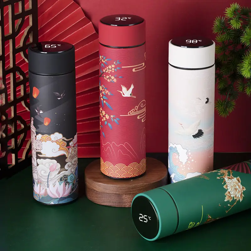 Chinese style Double Vacuum Insulation 480ml Tumbler Stainless Steel Smart Water Bottle with LED Temperature Display