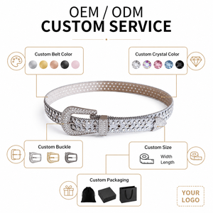 Ceinture Unisexe en Cuir PU Style Western Personnalisée en Usine avec Strass Argentés Punk pour Hommes et Femmes - Product Image 3