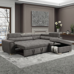 <span class=keywords><strong>Divano</strong></span> <span class=keywords><strong>Letto</strong></span> Angolare Componibile in Tessuto Grigio con Chaise Longue Contenitore e Ottomana, Design Moderno, <span class=keywords><strong>Letto</strong></span> Estraibile, Prezzo Economico all'Ingrosso - Product Image 1