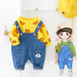 Çocuk giyim üreticileri çin özel erkek gömlek bebek Bodysuit Set 2-piece setleri için gündelik giyim