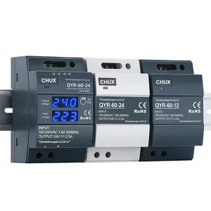 CHUX QYR-60W Din rail แหล่งจ่ายไฟพร้อมจอแสดงผลดิจิตอล 12v 24V DC ปรับ SMPS CNC AC-DC Transfer