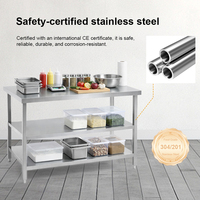 Mesa de Trabajo de Acero Inoxidable de Alta Resistencia de 2 Niveles, Personalizada, para Cocina Comercial, Preparación de Alimentos, Industrial, Antioxidante, 304 201