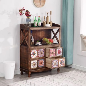 Aparador de Madera Maciza Estilo Americano para Sala de Estar, Mueble Vintage para Té, Gabinete con Cajones de Almacenamiento - Product Image 2