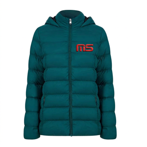 MS Quilted Hooded Unisex <b>Winter</b> Warm Knitted Printed Puffer Jacket Front Logo Design Full Sleeve Zipper Closure - Product Image 3