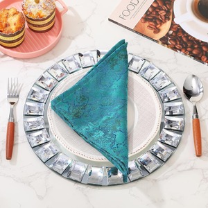 Assiettes de présentation rondes en verre miroir argenté personnalisées avec bordure diamantée pour dîner, mariage, anniversaire, fête - Product Image 3