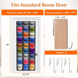 Over The Door <b>Hat</b> Organizer 27 Pockets Clear Deep Storage Hanging Rack For Baseball Caps Behind Door Wall Mount - Product Image 5