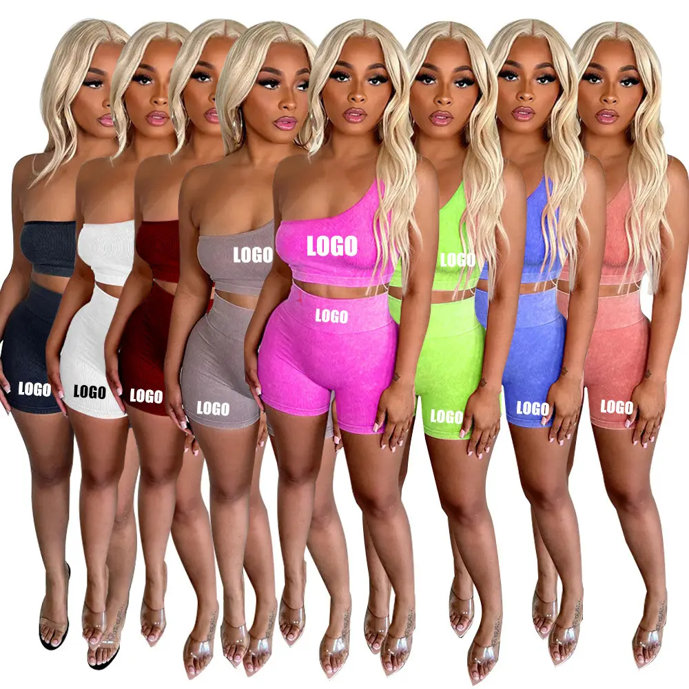 Custom Two Piece Set Clothing With Logo Summer Ladies Shorts Set Solid 2 Piece Women Tank Top And Shorts Set