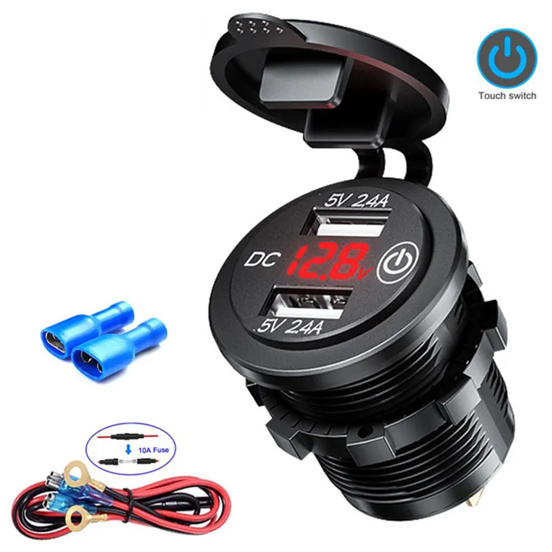 5v 2.4A dual usb charger motorcycle with voltmeter and touch switch