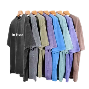 Camiseta Personalizada Gola Redonda Lavada Ombro Caído Estilo Streetwear Camiseta Oversized Algodão Pesado Efeito Ácido Vintage para Homens - Product Image 1