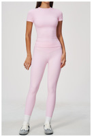 Nouvel ensemble de yoga GH 2 pièces pour femme : haut à manches courtes et leggings moulants push-up, vêtements de sport très extensibles