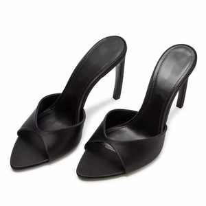 Zapatos de Tacón Alto con Gancho para Mujer, Talla Grande 45, Tacones de Seda, Sandalias de Vestir, Mules Sólidos con Punta en Pico - Product Image 2