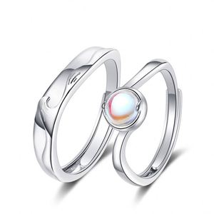 Anillos De Pareja <b>Silver</b> Plated Opal Sparkling Zircon Couple <b>Ring</b> Wedding Lover <b>Ring</b> <b>Adjustable</b> Open Wedding Couple <b>Ring</b> - Product Image 4
