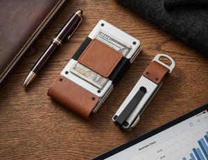Snelle toegang aluminium kaarthouder creditcardportemonnee met trekstripje echt lederen geldriem voor zakenreizen - Product Image 5