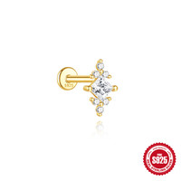 Boucles d'oreilles Gaby en argent sterling S925, uniques, tendance et élégantes, avec zircon et opale géométriques, à dos plat, pour piercing fileté