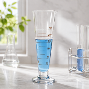 Vaso medidor cónico de vidrio Degao con paredes gruesas, de vidrio borosilicato altamente transparente para medición de reactivos en laboratorios de química. - Product Image 6
