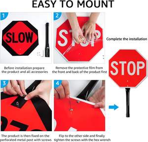 Segno di vendita caldo con manico in metallo, doppio lato lento/segnale di <span class=keywords><strong>stop</strong></span>, segnaletica in alluminio riflettente per il traffico, resistente allo sbiadimento/segno impermeabile - Product Image 4