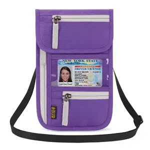Wholesale Promotional Travel Pouch Family Passport Holder Nylon Travel Passport ID Card Name RFID Neck Wallet With Lanyard