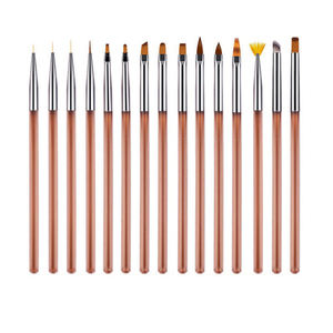 Lot de 15 pinceaux à ongles en nylon à manche en bois vert dégradé avec couvercle pour le dessin de motifs et le nail art - Product Image 1