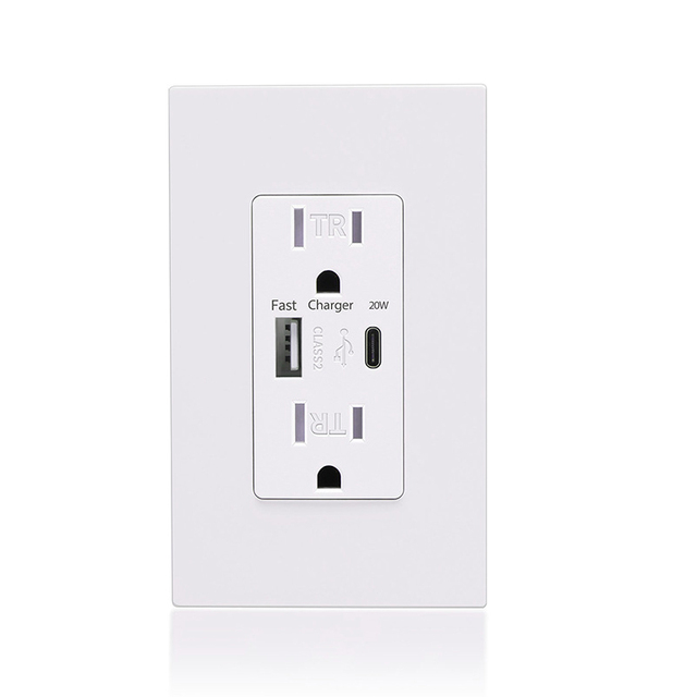 US Standard 110V Smart Touch Wall Socket with USB ETL Certified 4.2A 20W Max. 250V Non-smart Wall Double USA Socket Type C