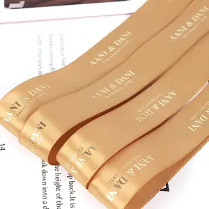 Impression de ruban de Grain brut personnalisé d'usine ruban personnalisé cadeau de ruban de <span class=keywords><strong>Satin</strong></span> d'impression d'or 3D personnalisé - Product Image 1