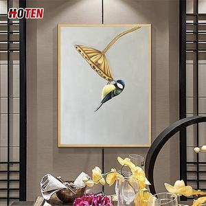 100% dipinto a mano moderno arte Vintage animale <span class=keywords><strong>dipinti</strong></span> colorati di uccelli cornice allungata Wall Art pronto da appendere - Product Image 3